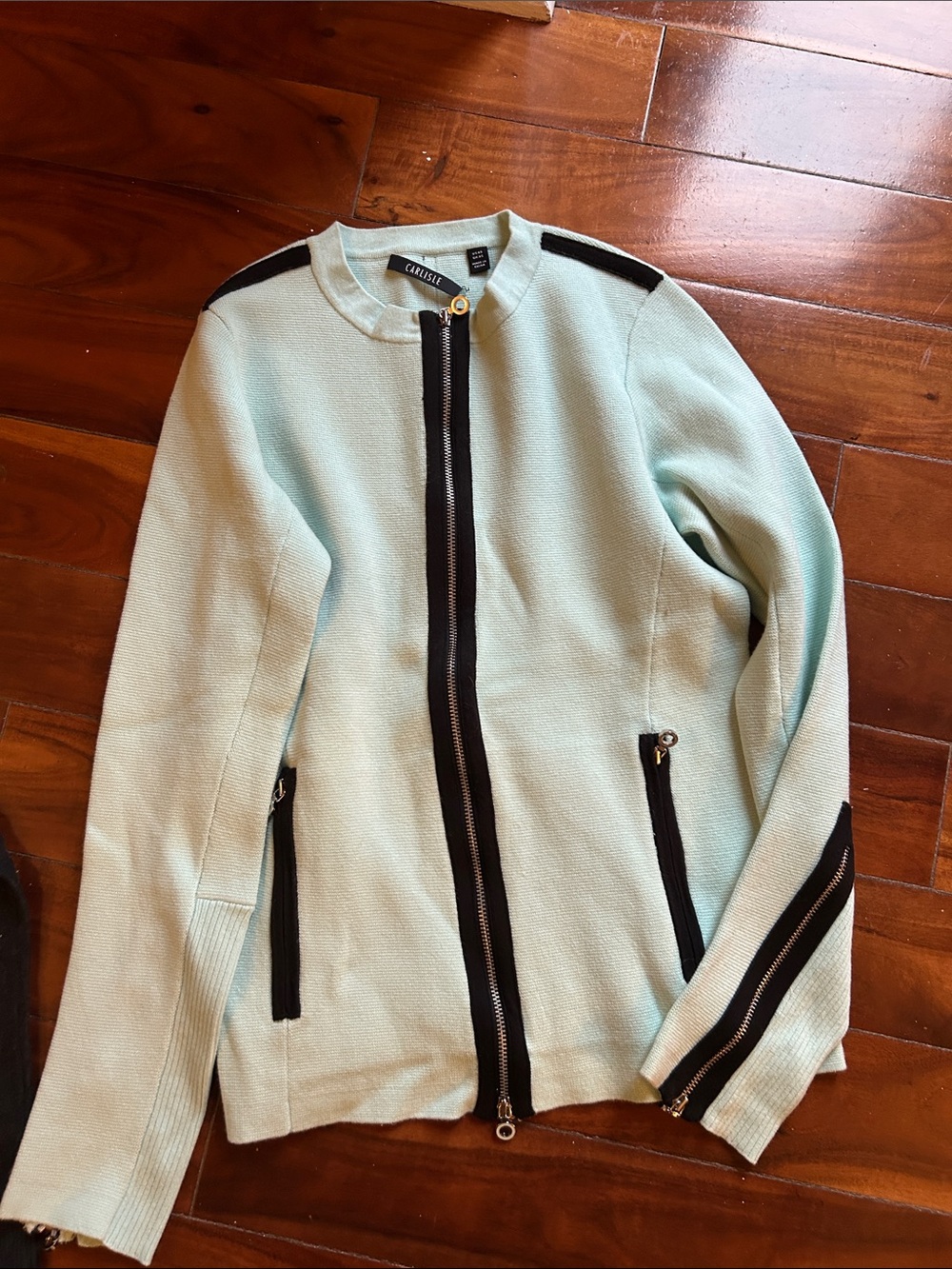 Carlisle Mint Green Cardigan Sweater with Black Trim